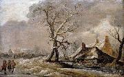Jan van Goyen Winter Landscape with Farmhouses along a Ditch. oil on canvas